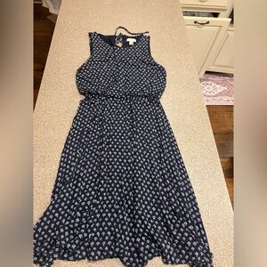 LOFT Dark Blue Patterned Maxi Dress